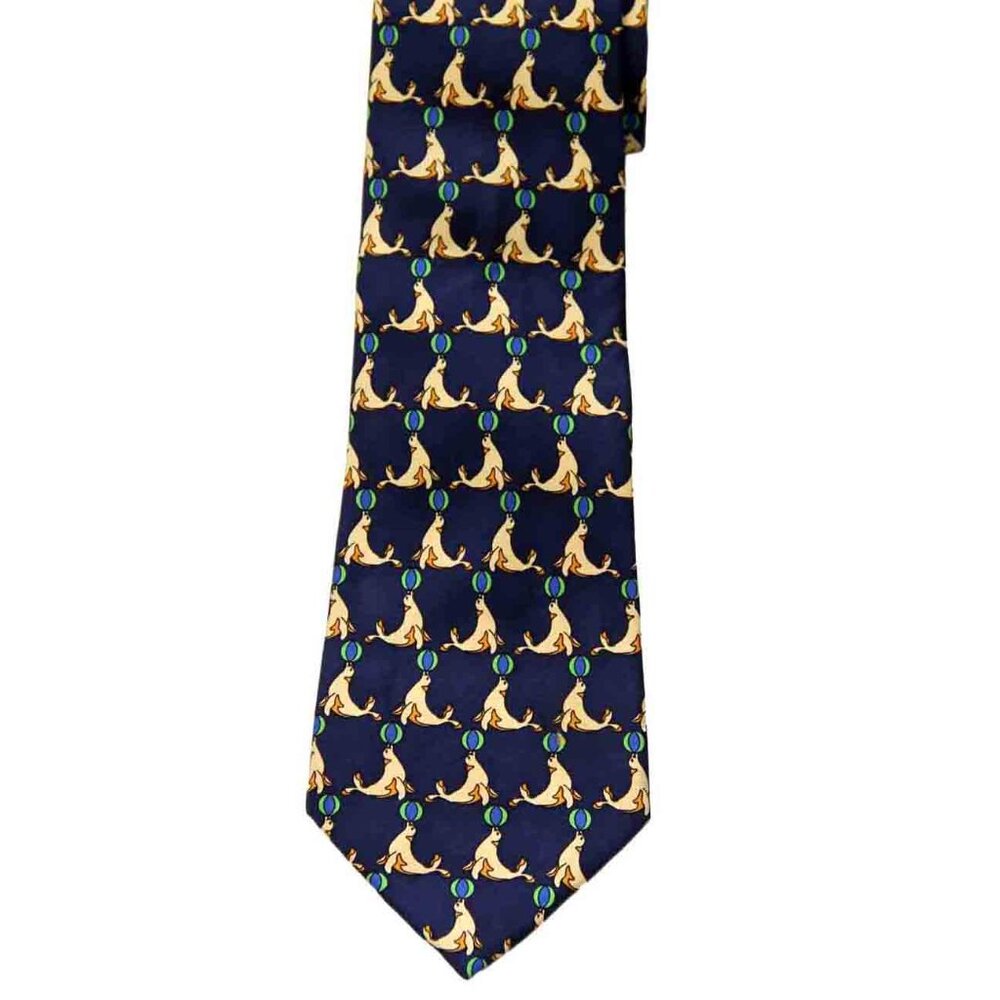 Davidoff Italian Silk Tie Circus Seals Pattern Men's Long